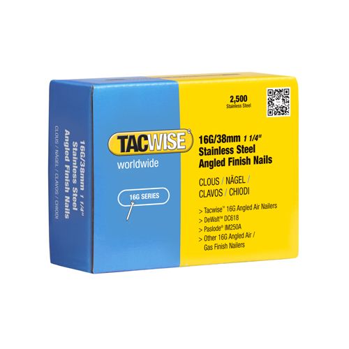Tacwise 16G x 38mm Stainless Steel Angled Finish Nails 2 500