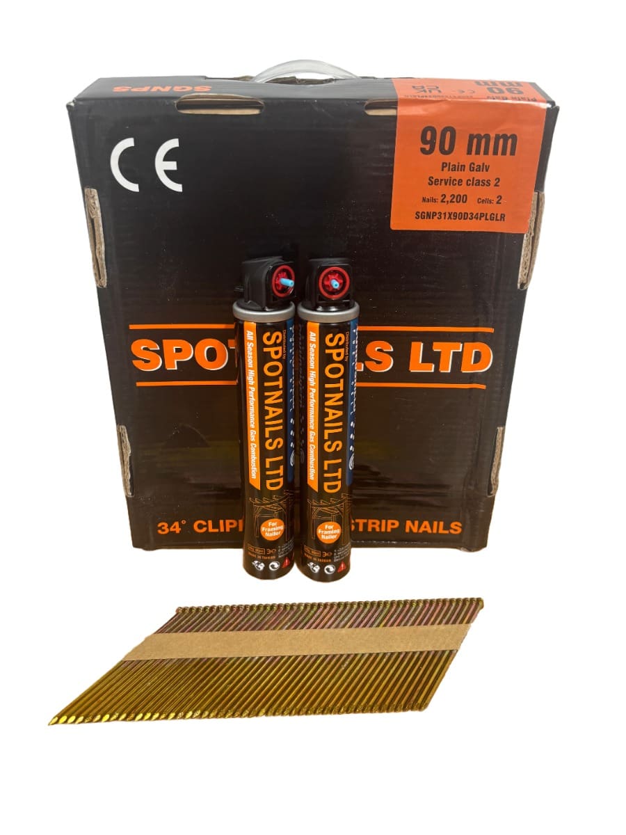 Spotnails 3.1 x 90mm Galvanised Plain 34° Strip Nail & Gas Pack (2,200) - Image 2