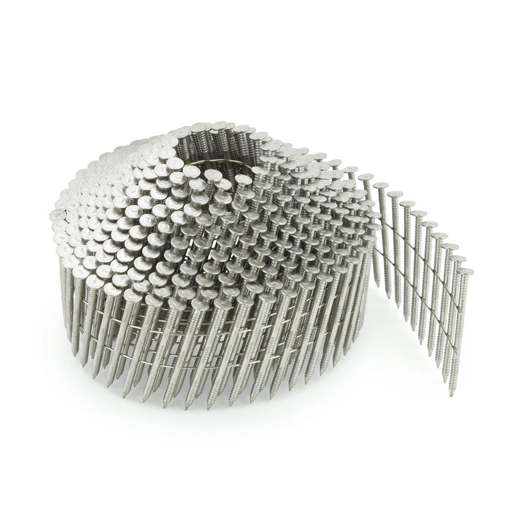 2.1 Gauge Stainless Steel Ring Conical Coil Nails 27-50mm (1 x Coil = 350 Nails) 1 2.1 Gauge Stainless Steel Ring Conical Coil Nails 27-50mm (1 x Coil = 350 Nails)