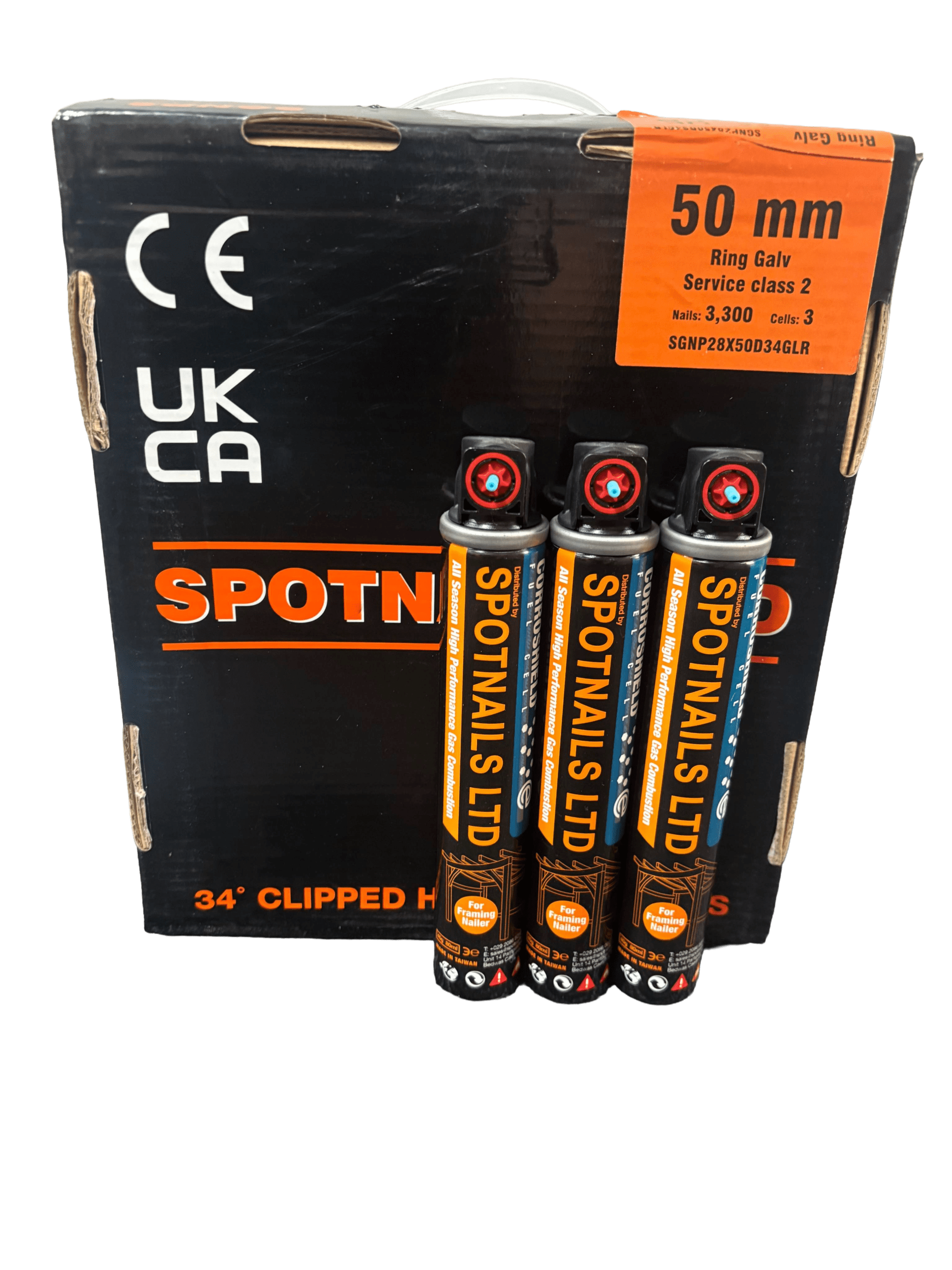 Spotnails 1st Fix Galvanised Ring Framing Nails 2.8 x 50mm (3,300 + 3 Fuel Cells)