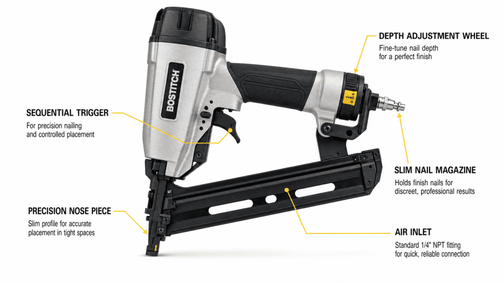The component parts of a second fix nail gun
