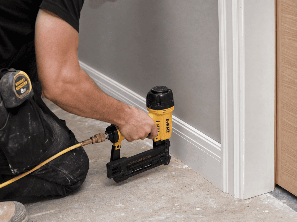 Brad Nailer vs Finish Nailer: What is a Brad Nailer Used For? Uses Compared 2 Finish nailer skirting board application
